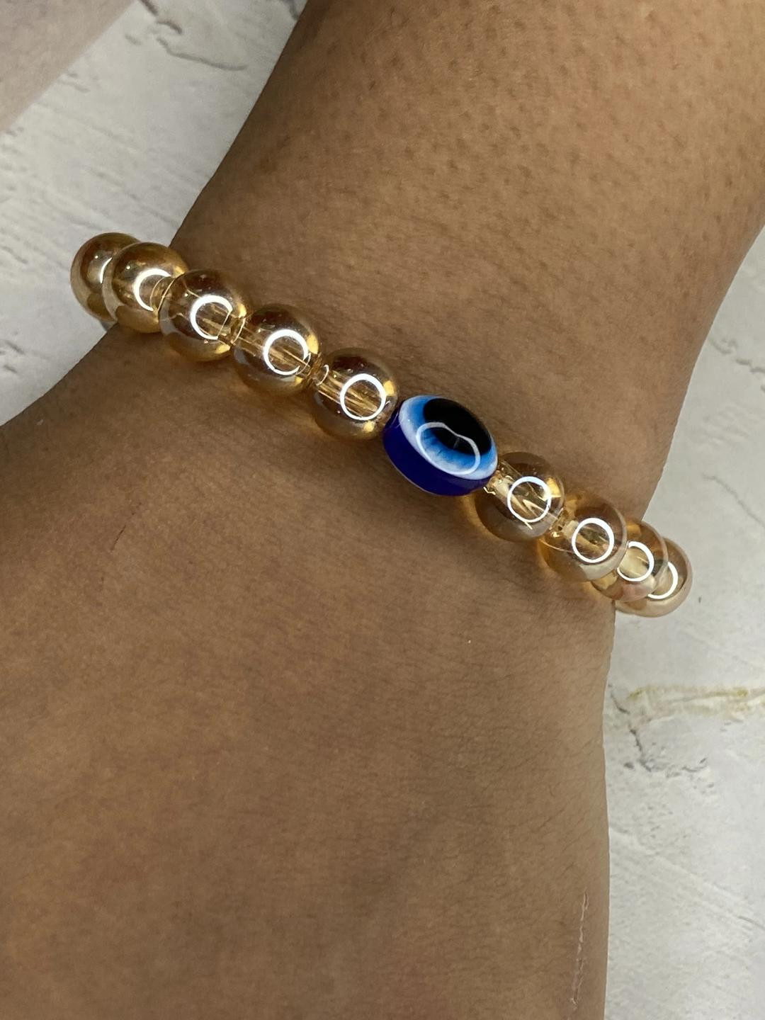 Yellow Transparent Evil Eye Beaded Bracelet