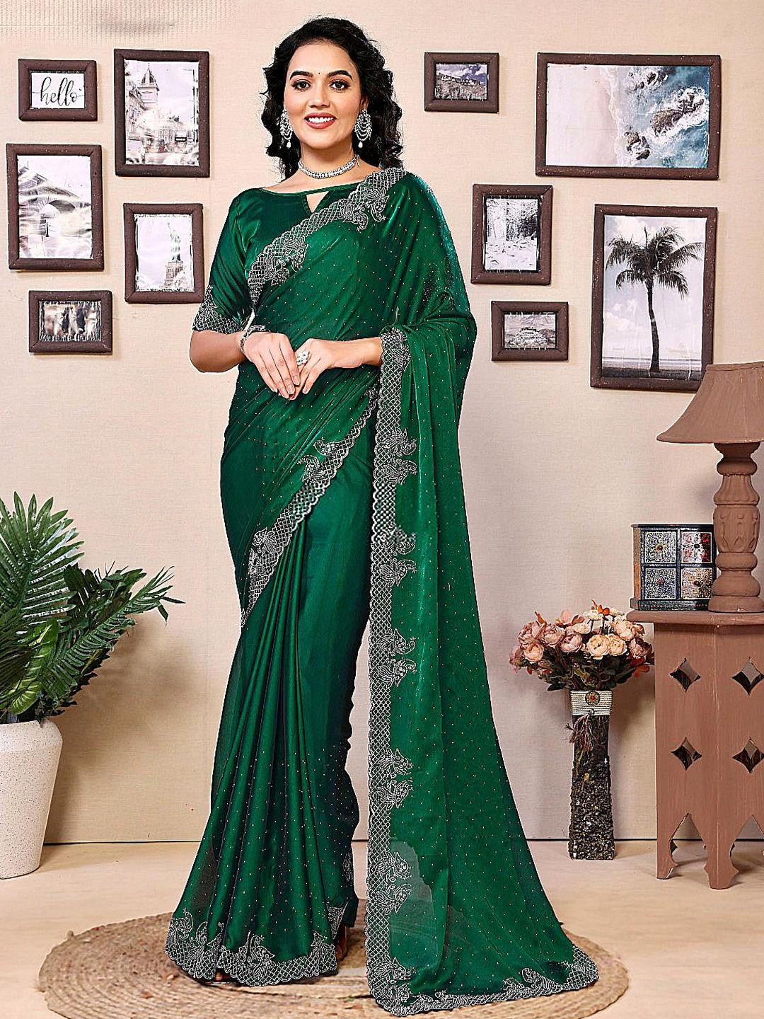 SHYAMLATA Embellished Beads and Stones Tissue Heavy Work Saree