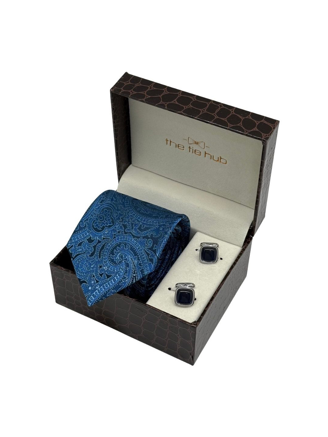 The Tie Hub  Set of 3 Men Stripe Necktie with Cufflinks Combo