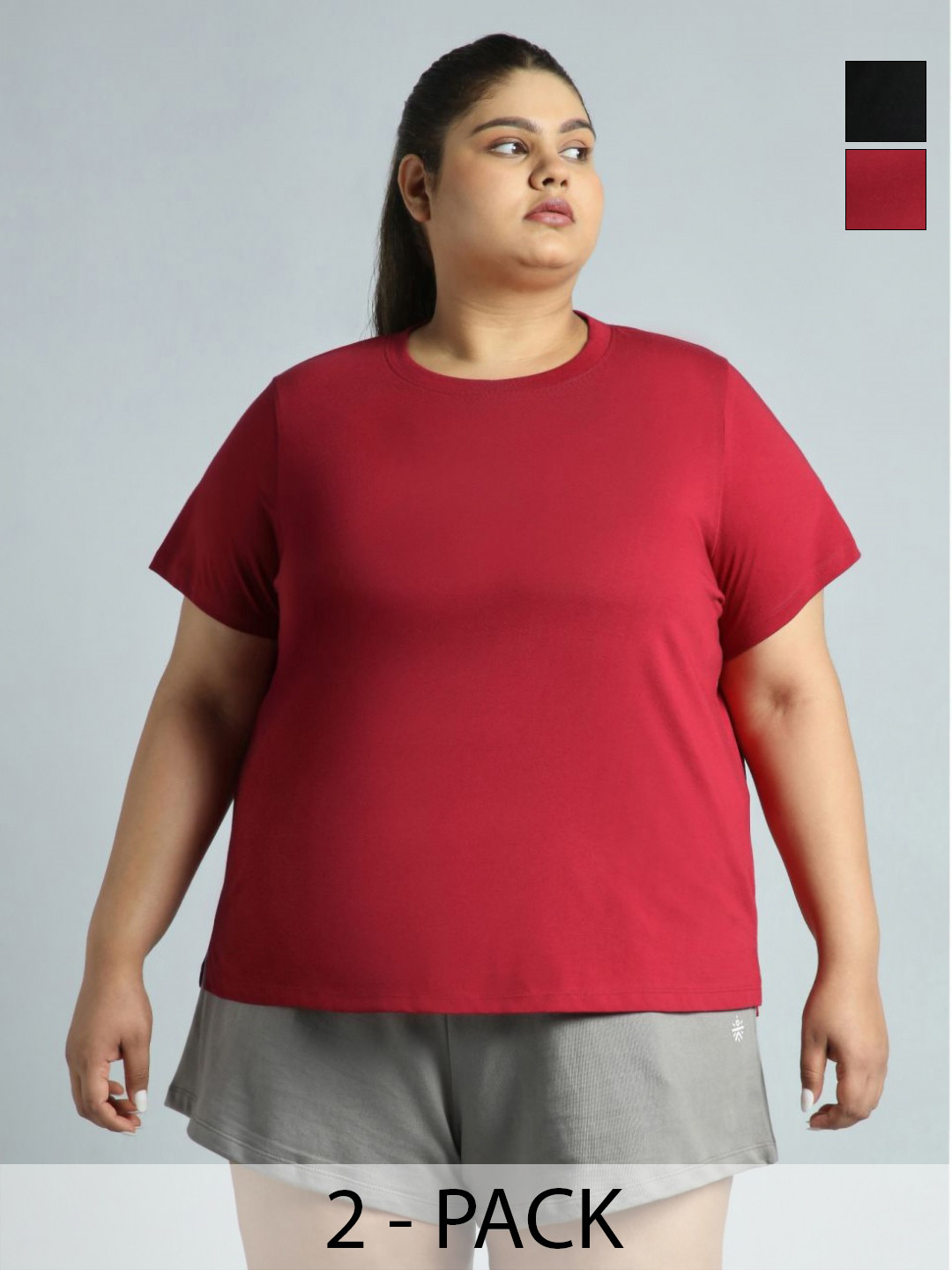 CULT Women Pack of 2 Essential Cotton Plus Size Regular Fit T-shirts