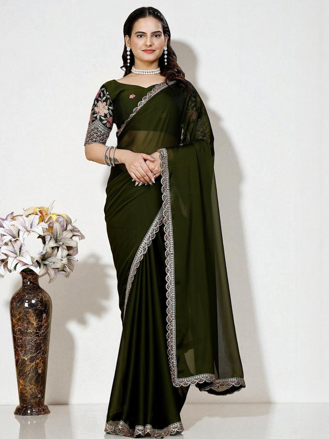 SHYAMLATA Embellished Sequinned Tissue Heavy Work Saree