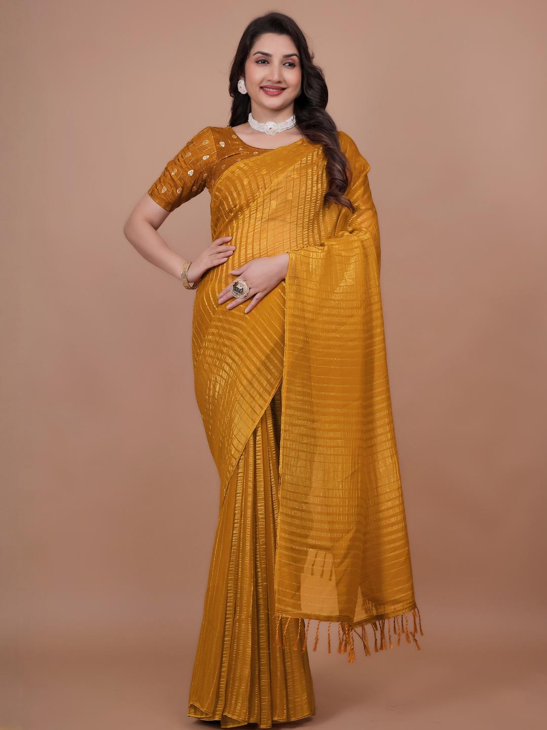 DIVASTRI Soft Georgette Saree With Leheriya Zari Woven And Matching Blouse Piece