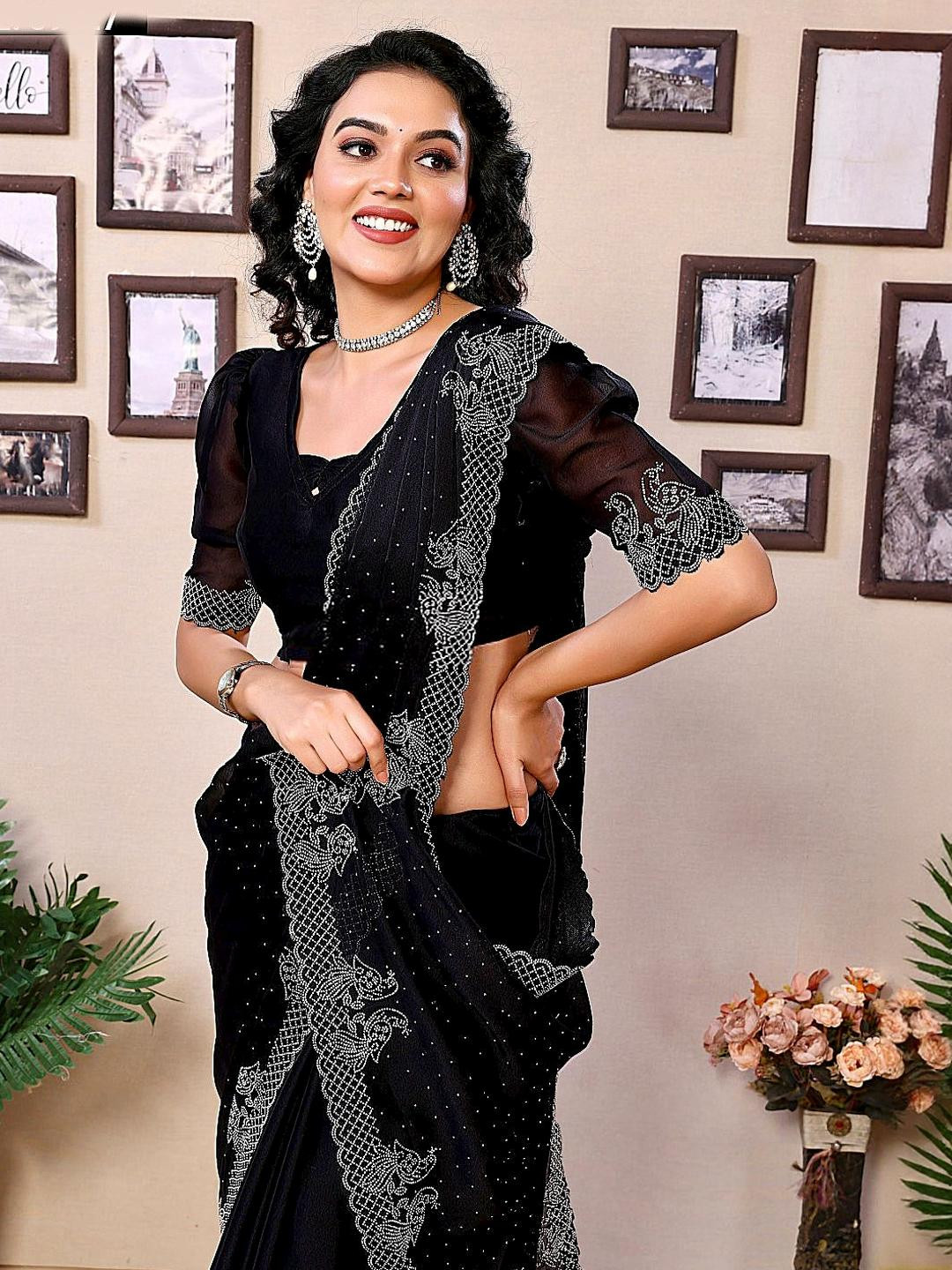 SHYAMLATA Embellished Beads and Stones Tissue Heavy Work Saree