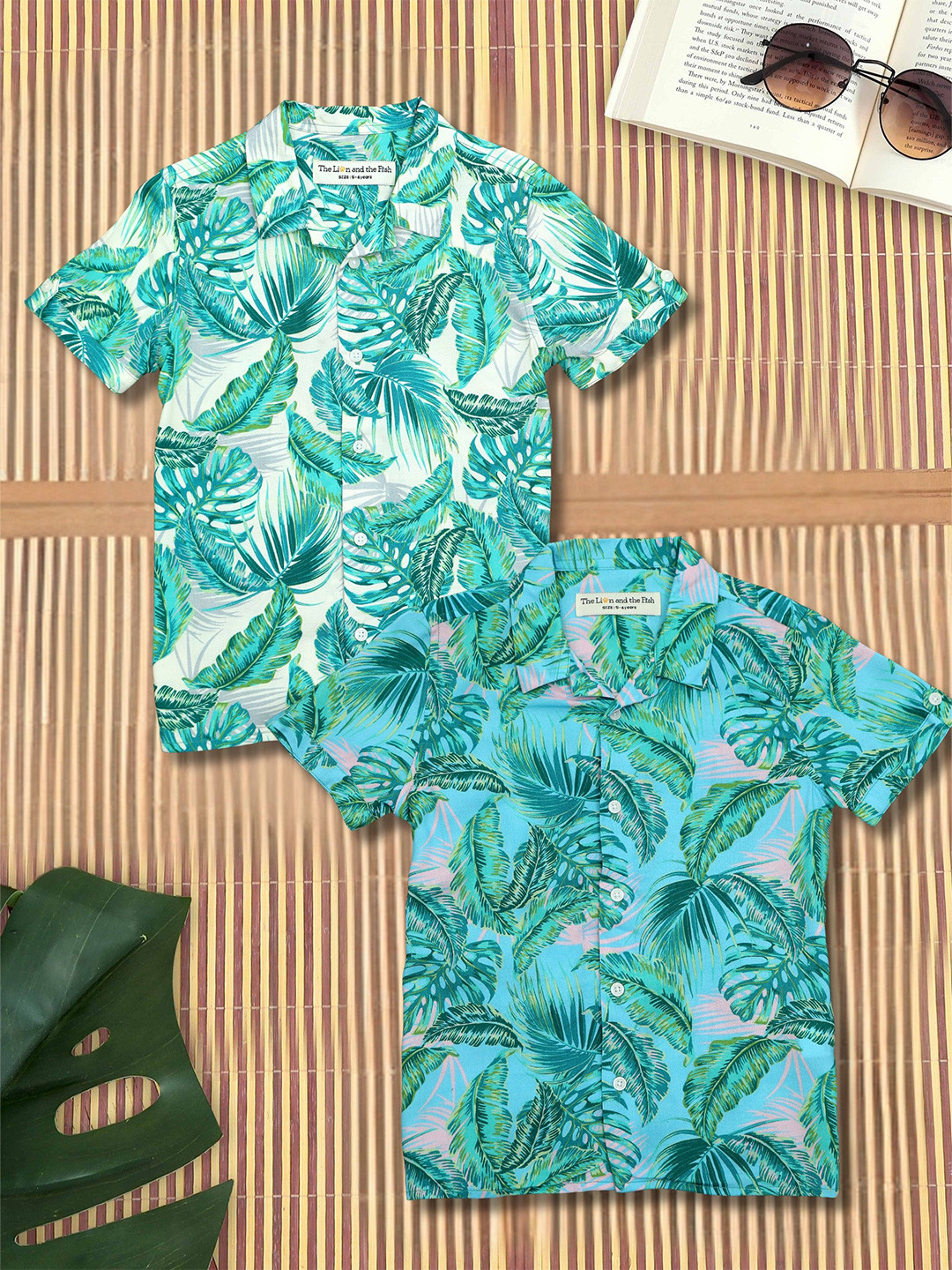 The Lion and The Fish Boys Pack Of 2 Relaxed Tropical Printed Casual Shirts