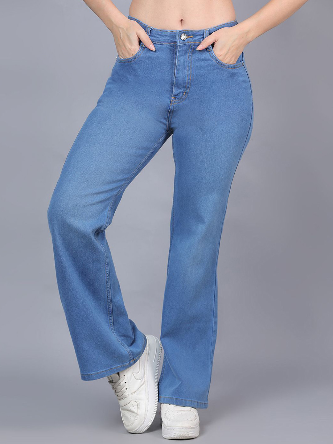 God's Club Women Mid-Rise Light Fade Bootcut Jeans