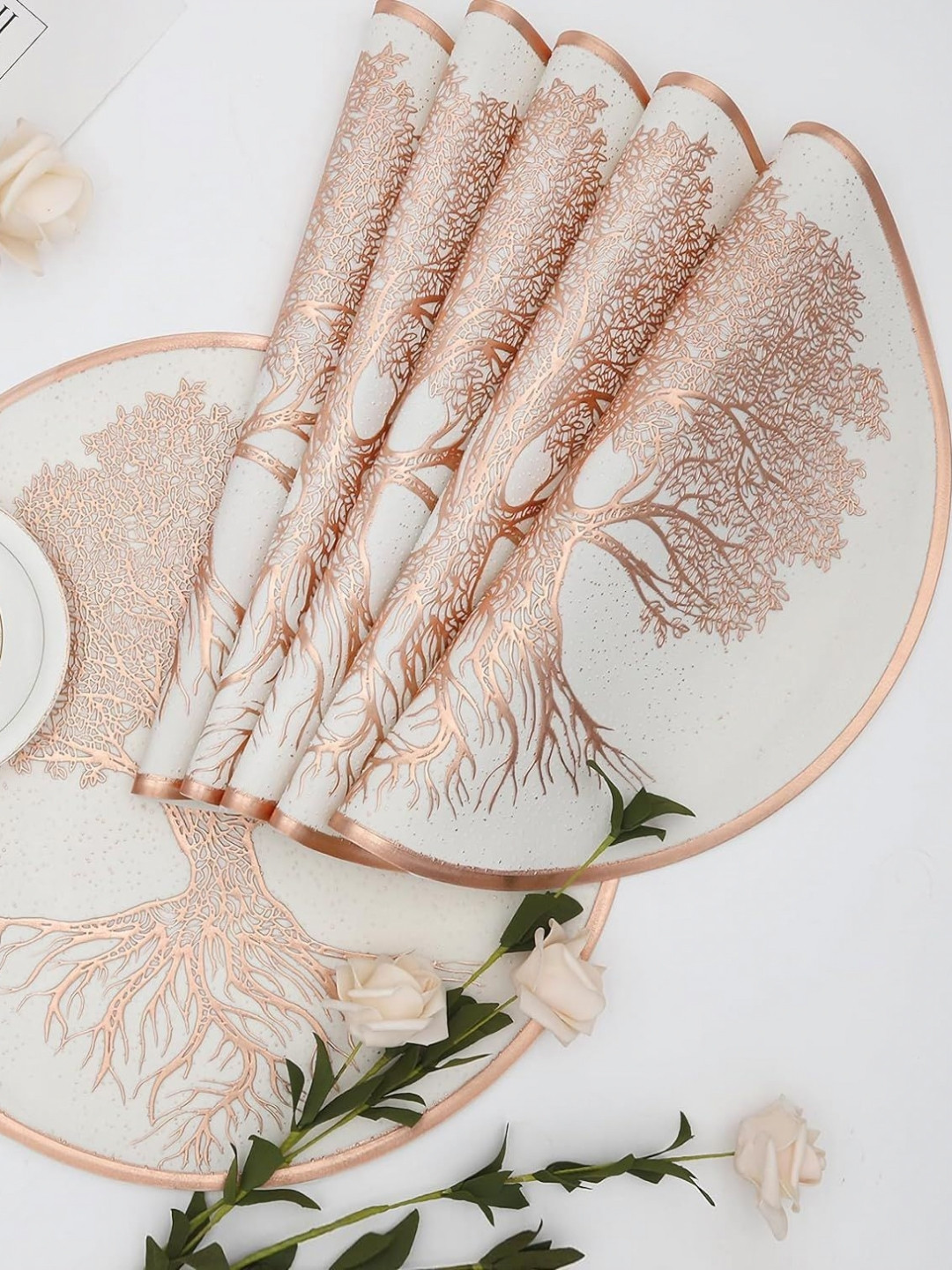 LooMantha 6-Pcs Copper & White Foil Printed Waterproof Table Placemats