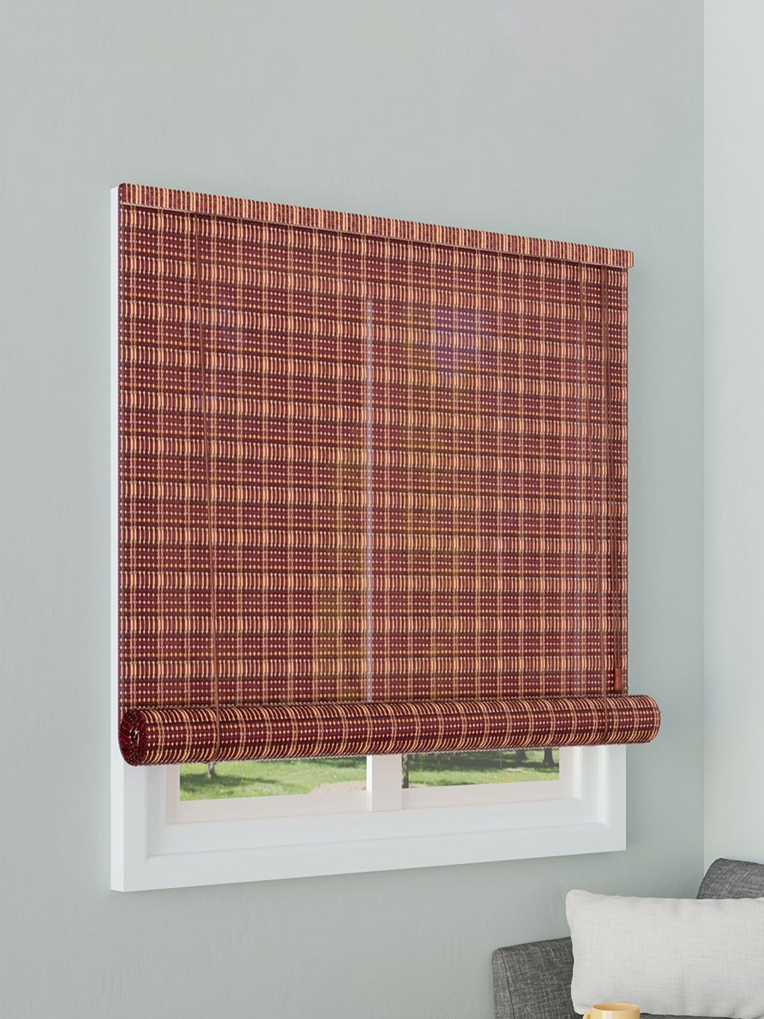 RUBOXA Maroon Dust Protection Bamboo Window Blinds