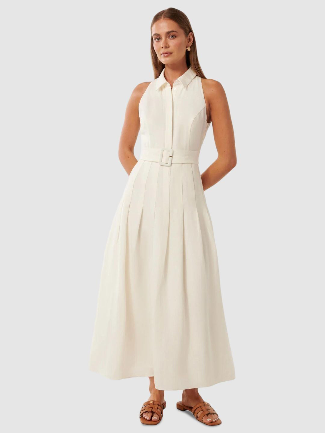 Forever New Lindsey Women Shirt Collar Sleeveless Fit And Flare Dress