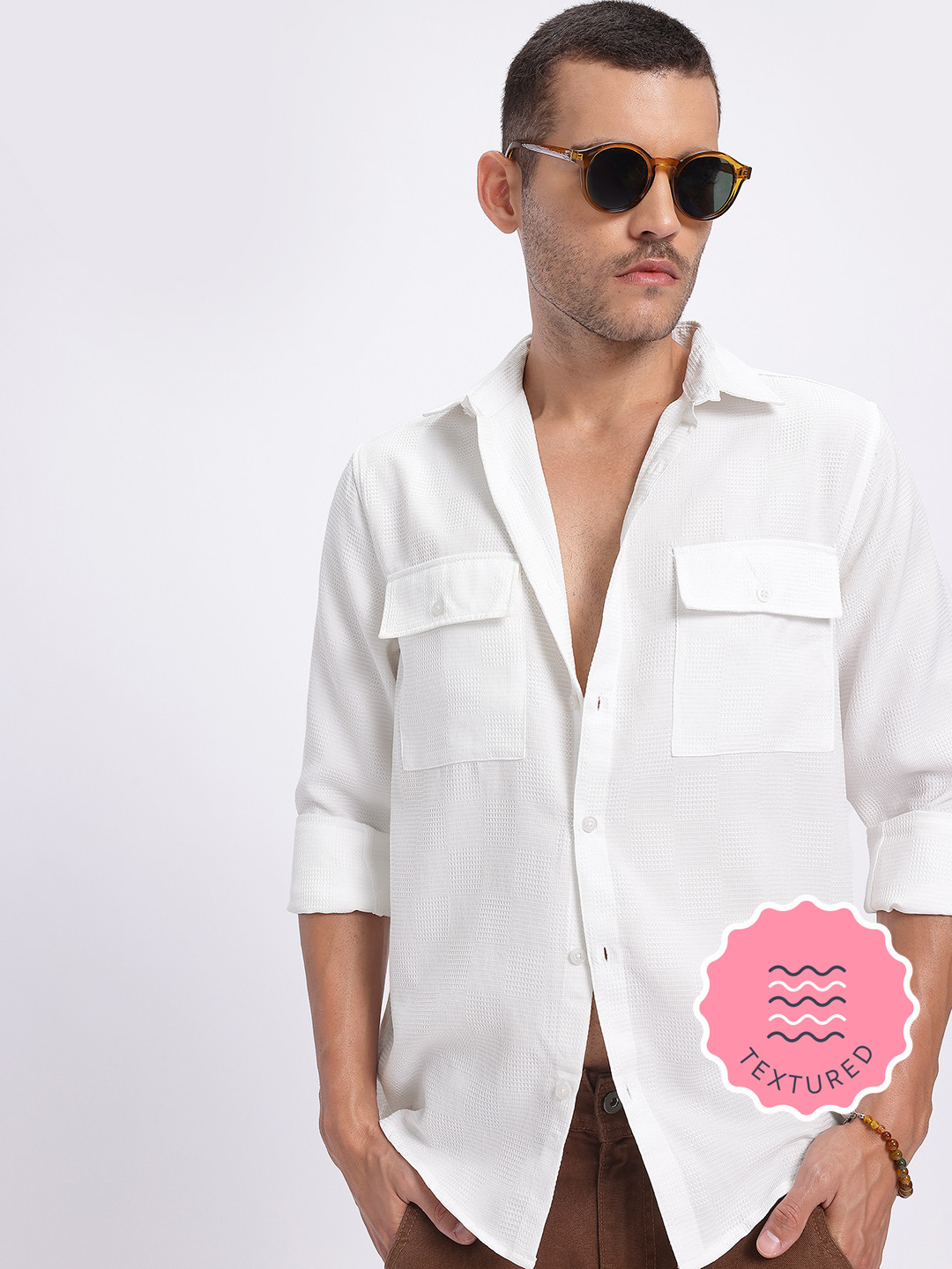 glitchez Waffle Weave Textured Regular Fit Shirt