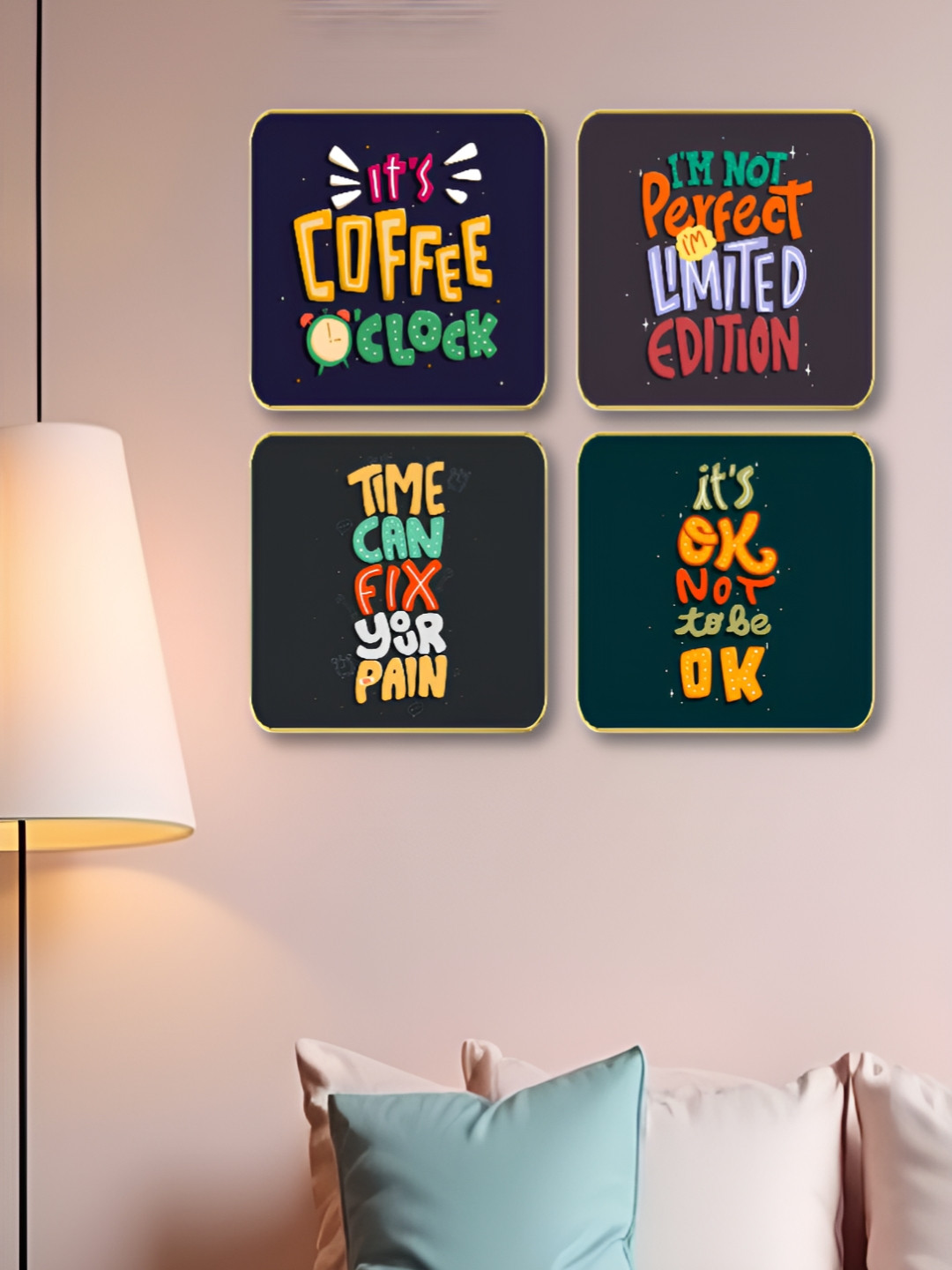 Livin'luxe Black & Yellow 4 Pieces Colorful Quirky Quotes Wall Arts