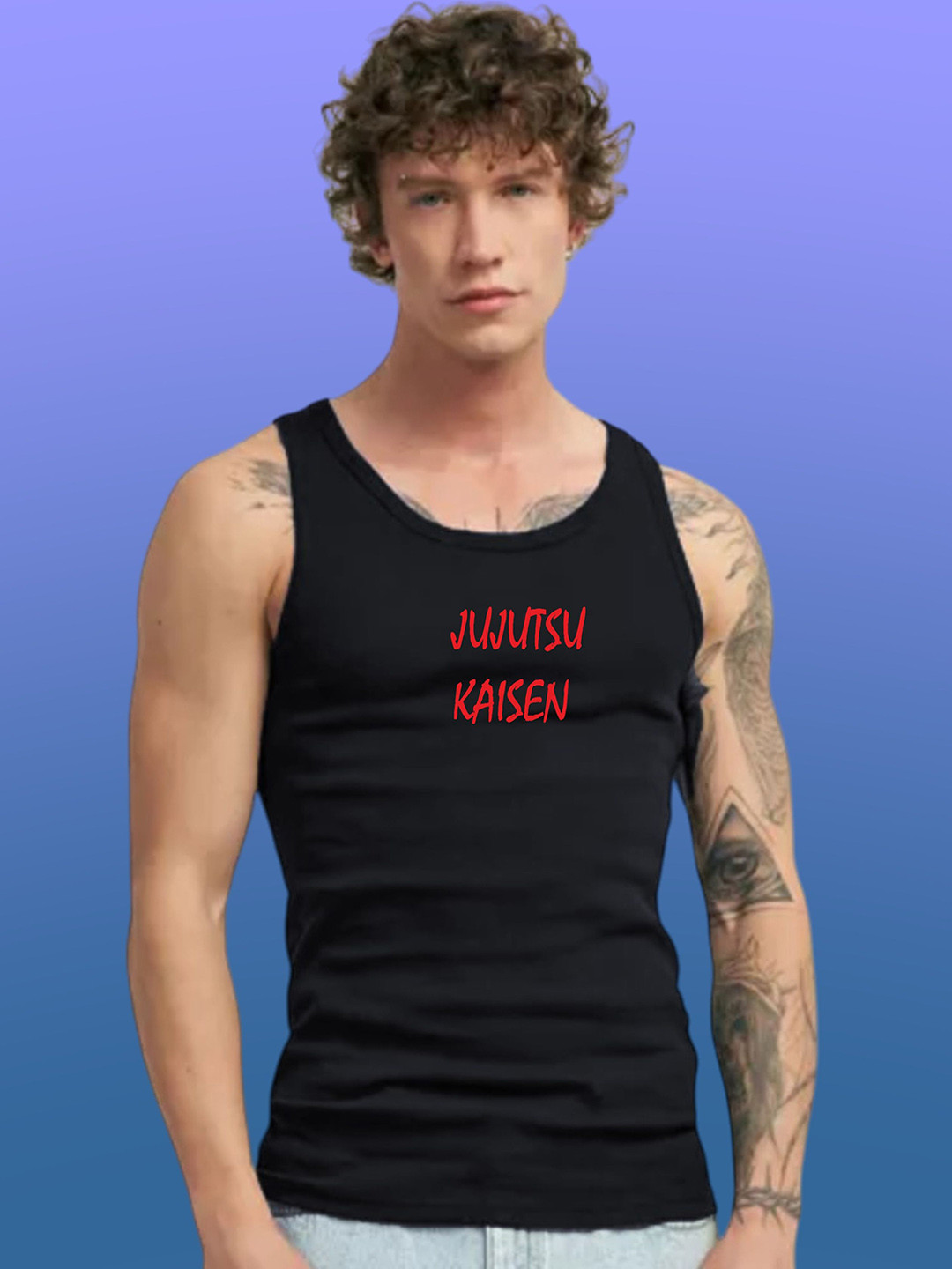 Uniplanet store Printed Scoop Neck Gym Vest UVM-LG-KAISEN-BLK-S