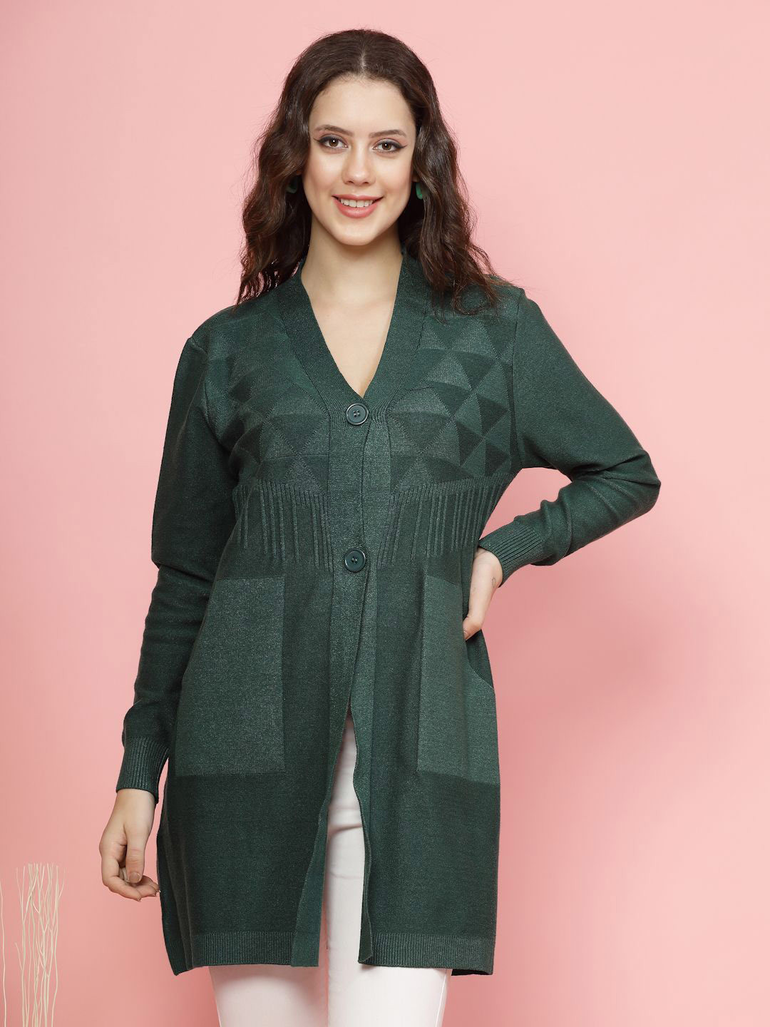 Mafadeny V-Neck Longline Buttoned Cardigan