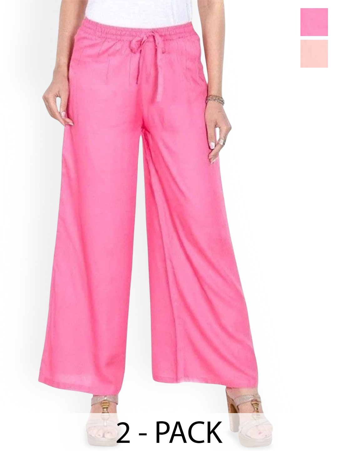 SRISARAS Women Pack of 2 Pleated Parallel Trousers
