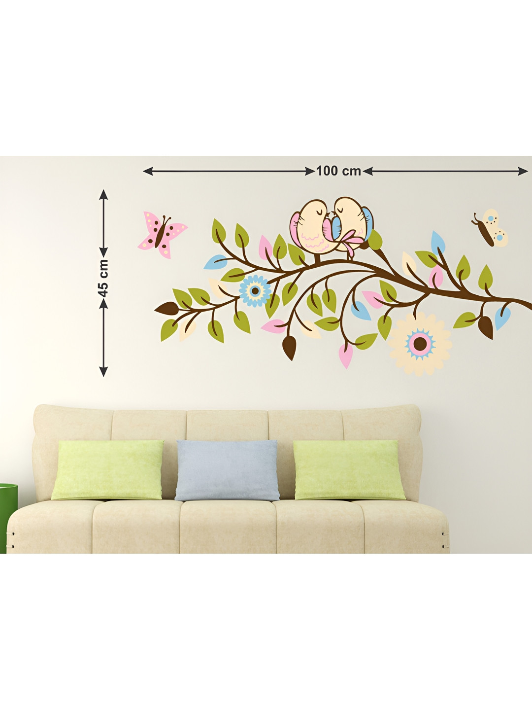LANSTICK Green Tree With Birds Self-Adhesive Wall Sticker