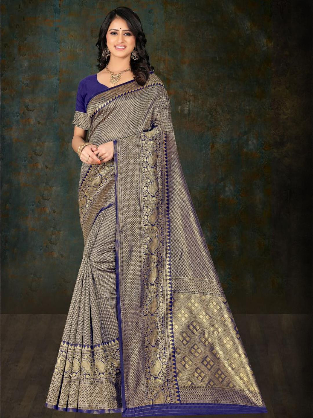 F FASHION Woven Design Zari Saree With Blouse Piece