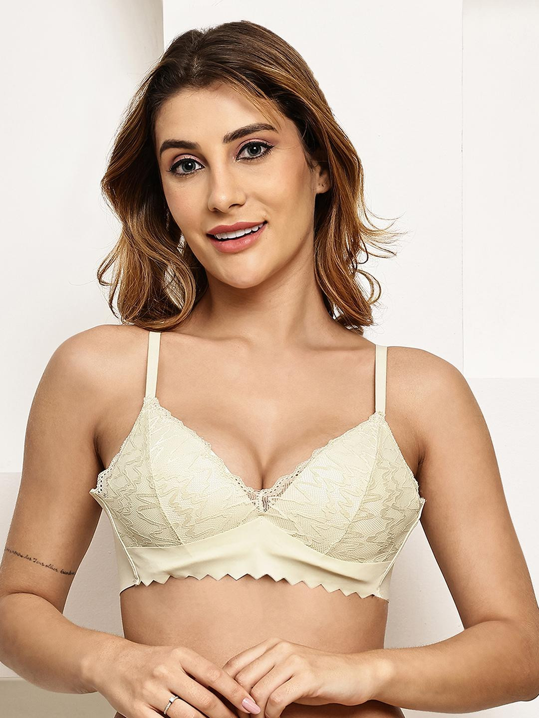 PrettyCat Lime Green Non-Wired Polyester Embellished Bralette