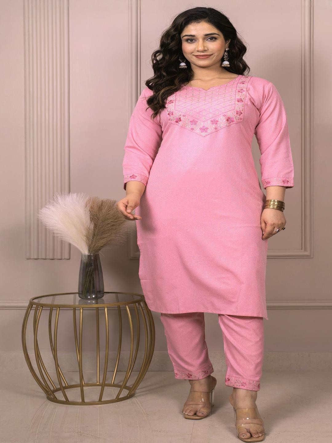 Auzanoor Collection Women Pink Cotton Kurtas