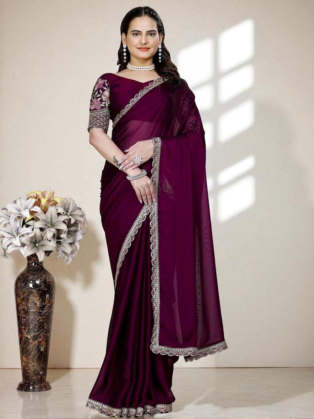 SHYAMLATA Embellished Sequinned Tissue Heavy Work Saree