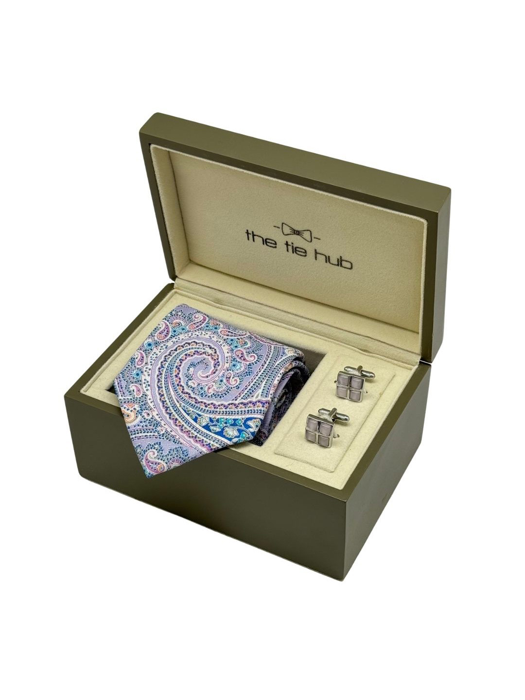 The Tie Hub Men Accessory Gift Set Of Paisley Silk Necktie With Cufflinks