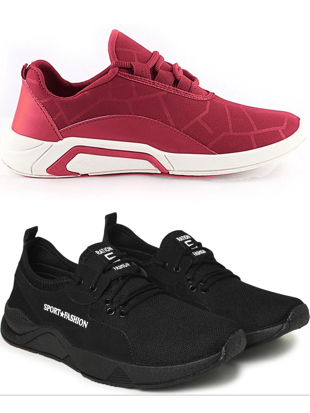 Free Kicks Men Maroon Mesh Marking Running Sports Shoes