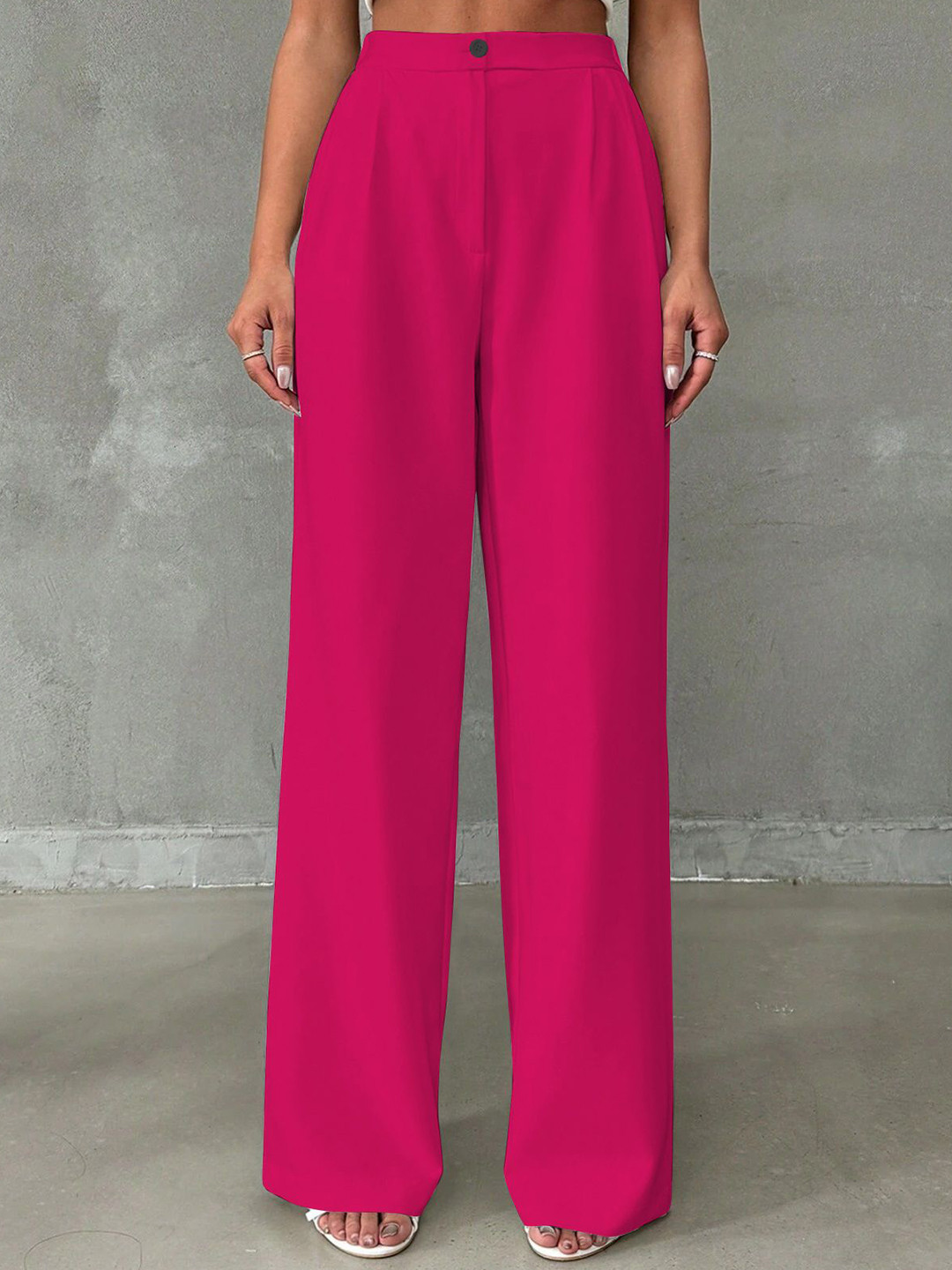 KERI PERRY Women Relaxed Straight Leg Wide Leg High-Rise Flat-Front Trousers