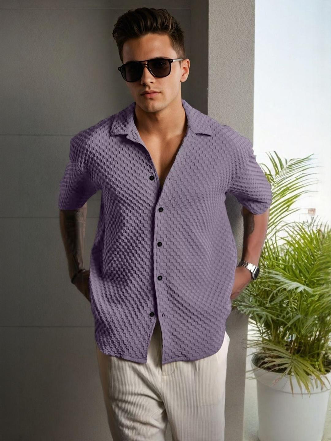 SZN Men Comfort Micro Checks Semi Sheer Party Shirt