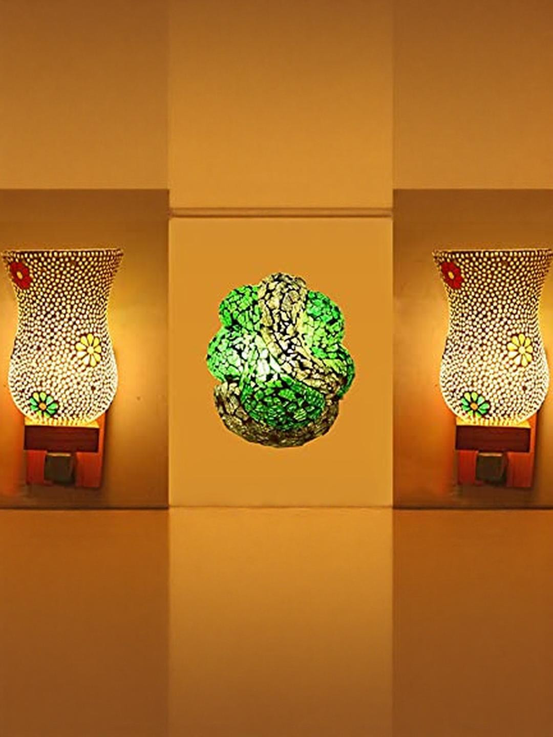 Somil Indore Mosaic Decorative Lamp Combo of Matching Wall Lamp & Blessing God Ganesh Wall Lamp, Multi Compatible with LED, Size: 12 X 12 X 22 Cm, Pack of 3.