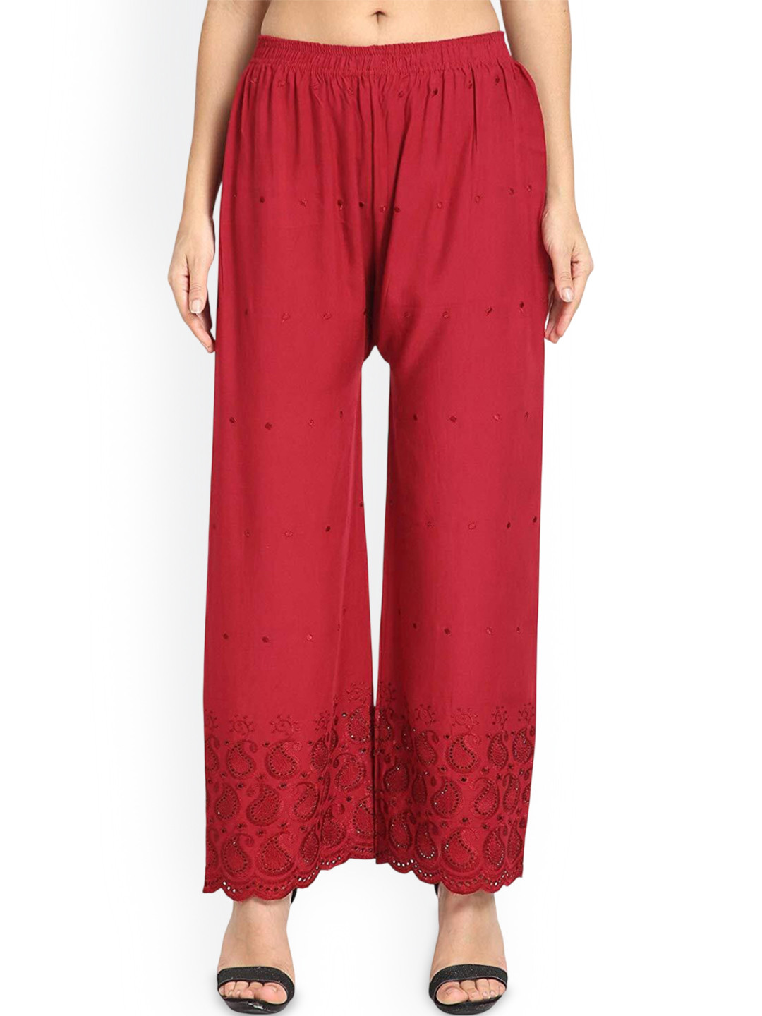 SRISARAS Women Ethnic Embroidered Straight Fit Cotton Palalzzos