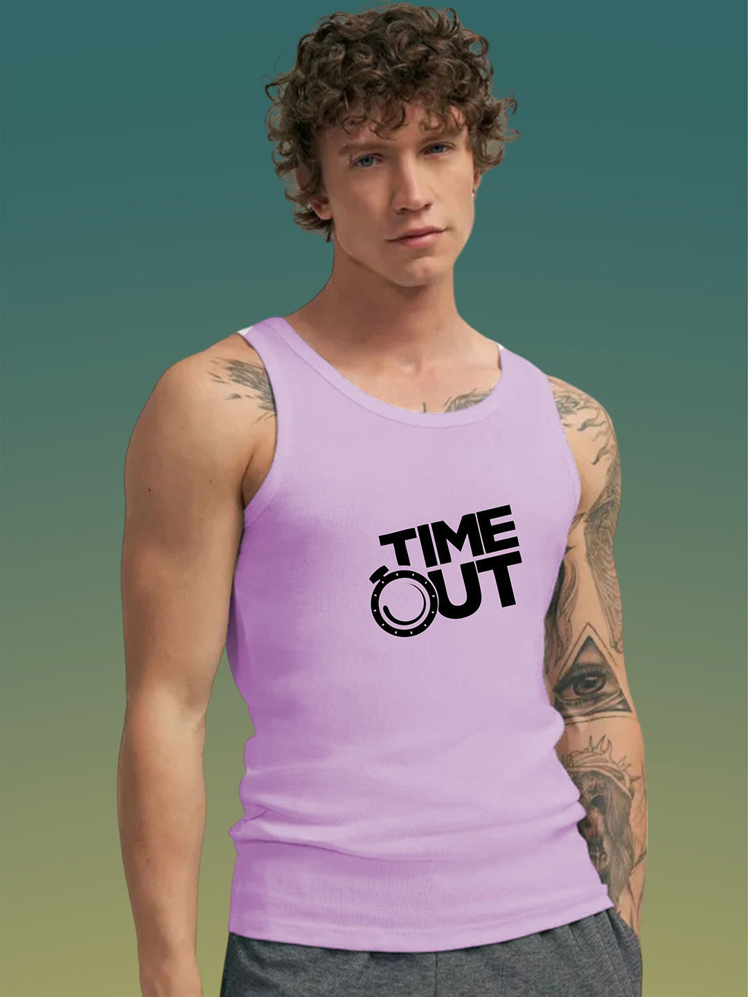 Uniplanet store Printed Round Neck Gym Vest UVM-TIME-OUT-PRPL-S