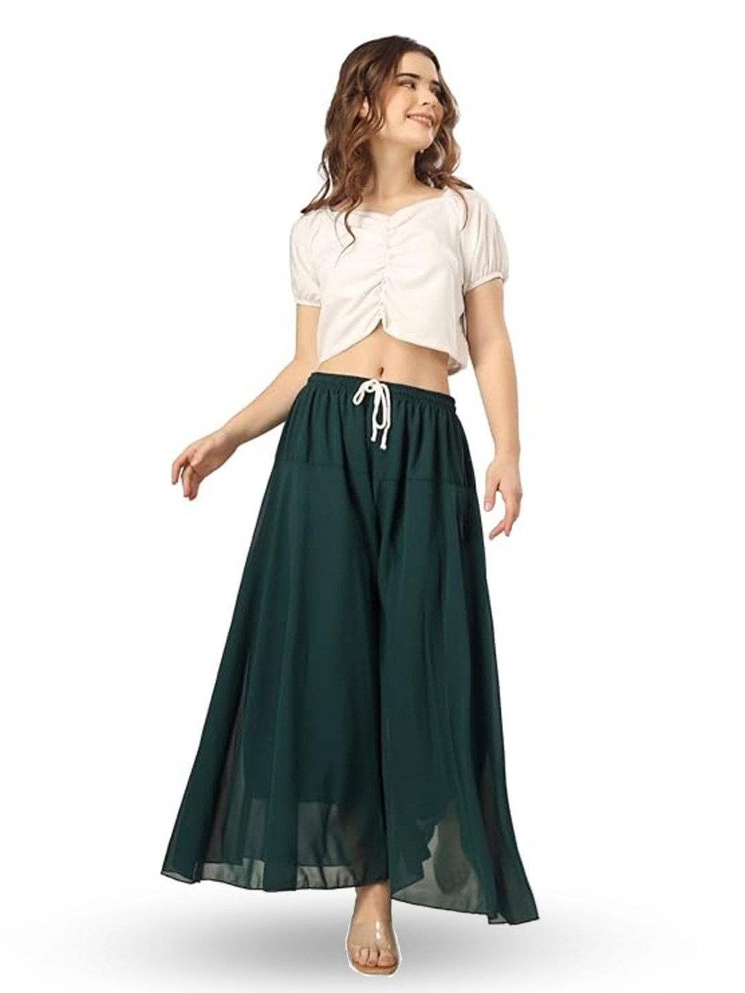 AFFLEON Women Flared Georgette Palazzo