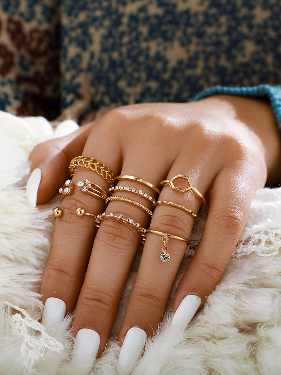 TheVineGirl Women 8 Pcs Crystal Drop Heart Ring Set