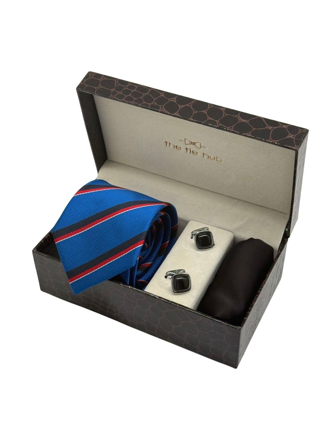 The Tie Hub   Set of 4 Men Stripe Necktie Combo with Cufflinks & Pocket Square