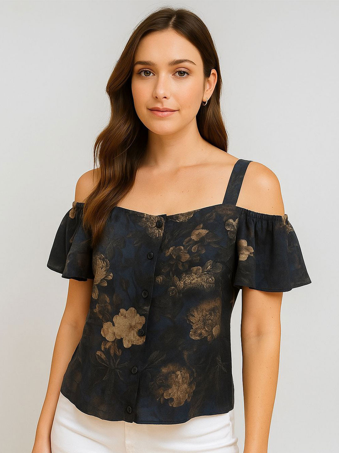 RAVINIK Women Floral Printed Off-Shoulder Cold-Shoulder Sleeves  Top