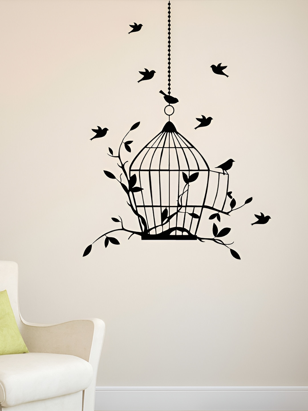 LANSTICK Black Birds With One Big Cage Self-Adhesive Wall Sticker