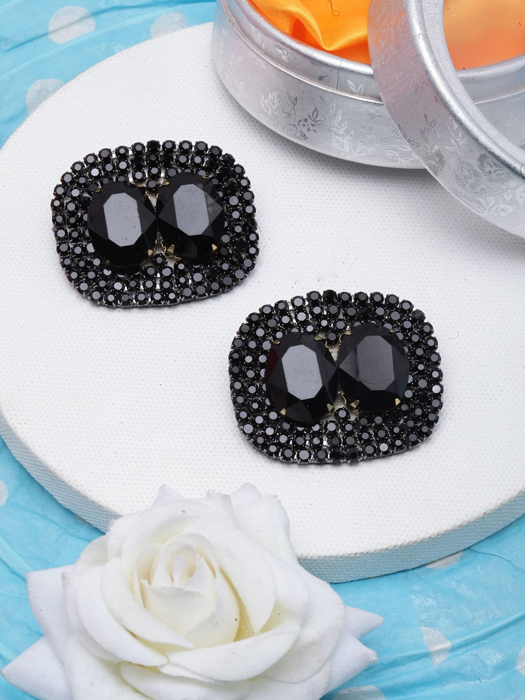 StyleCast Rhinestone Studded Oval Shaped Studs