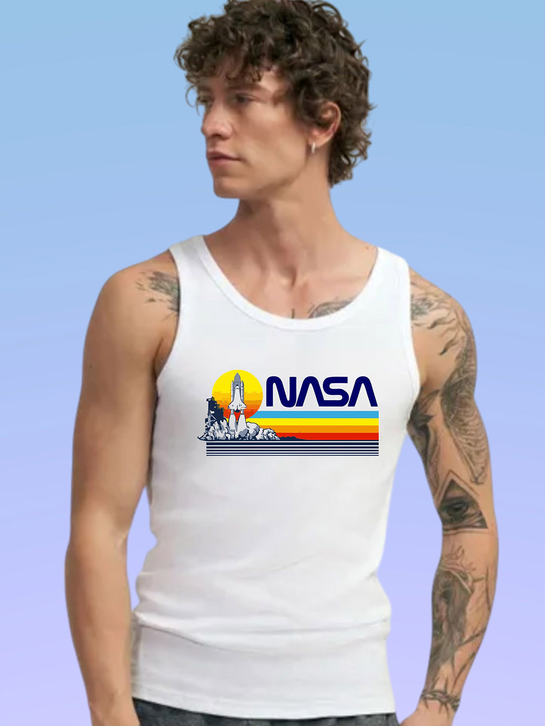Uniplanet store Printed Scoop Neck Gym Vest UVM-RAINBOW-NASA-WHT-S