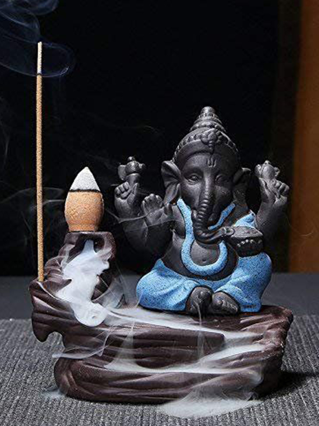 CRAFTAM Black & Blue Ganesha Waterfall Smoke Backflow Fountain With 1 Scented Cone
