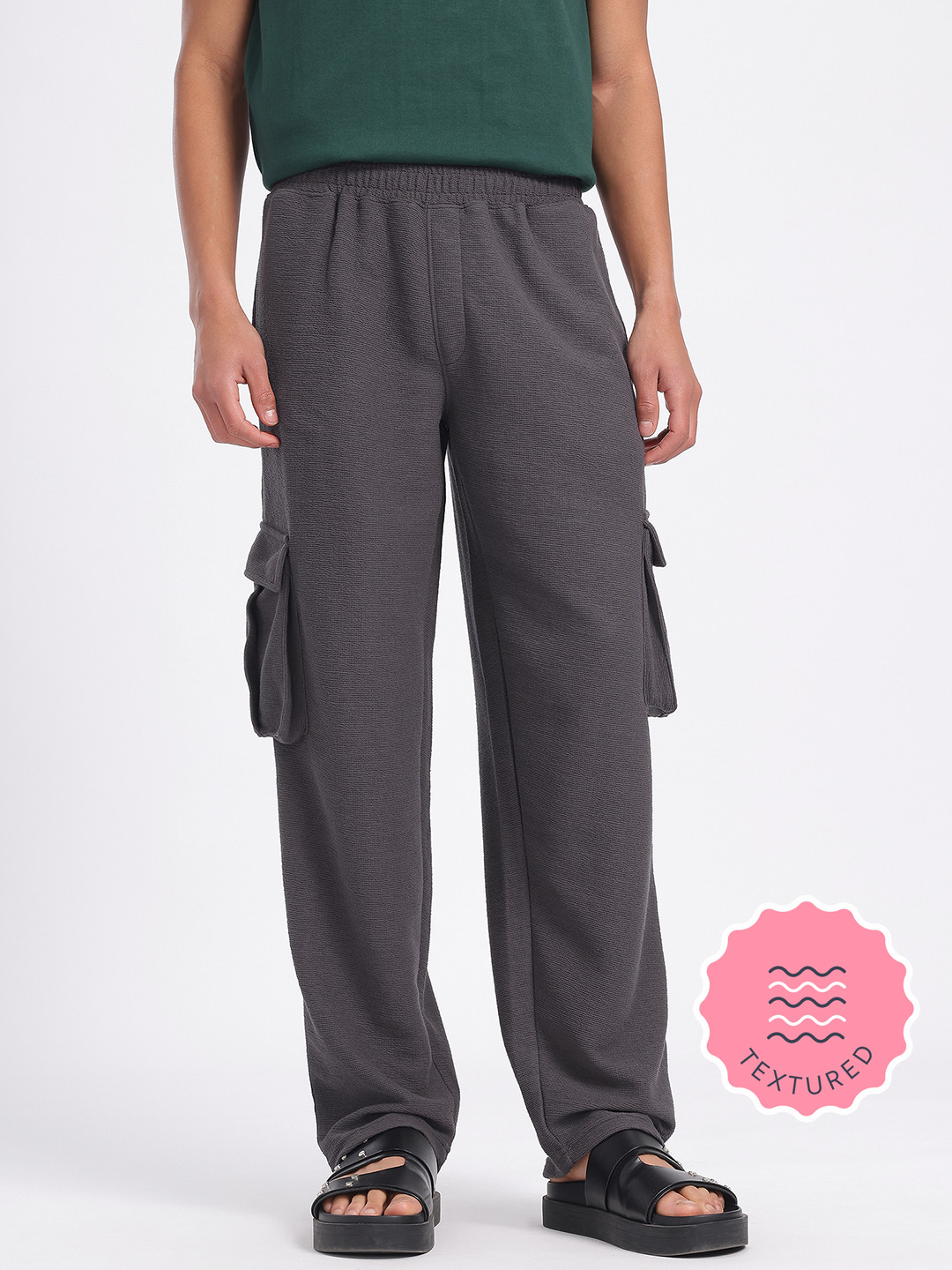 glitchez Men Texture Mid-Rise Regular Fit Cargo-Style Track Pants