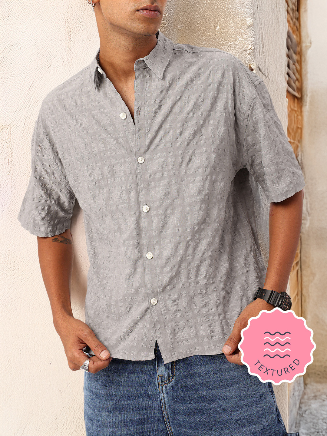 Kook N Keec Texture Relaxed Fit Shirt