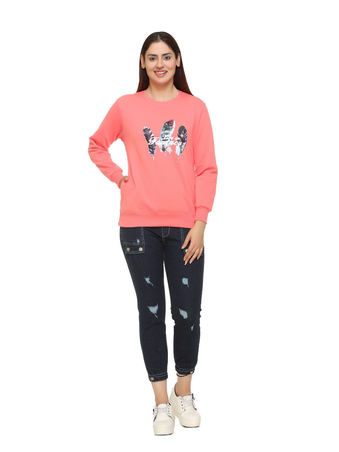 WOOL 4U Women Graphic Printed Round Neck Sweatshirt