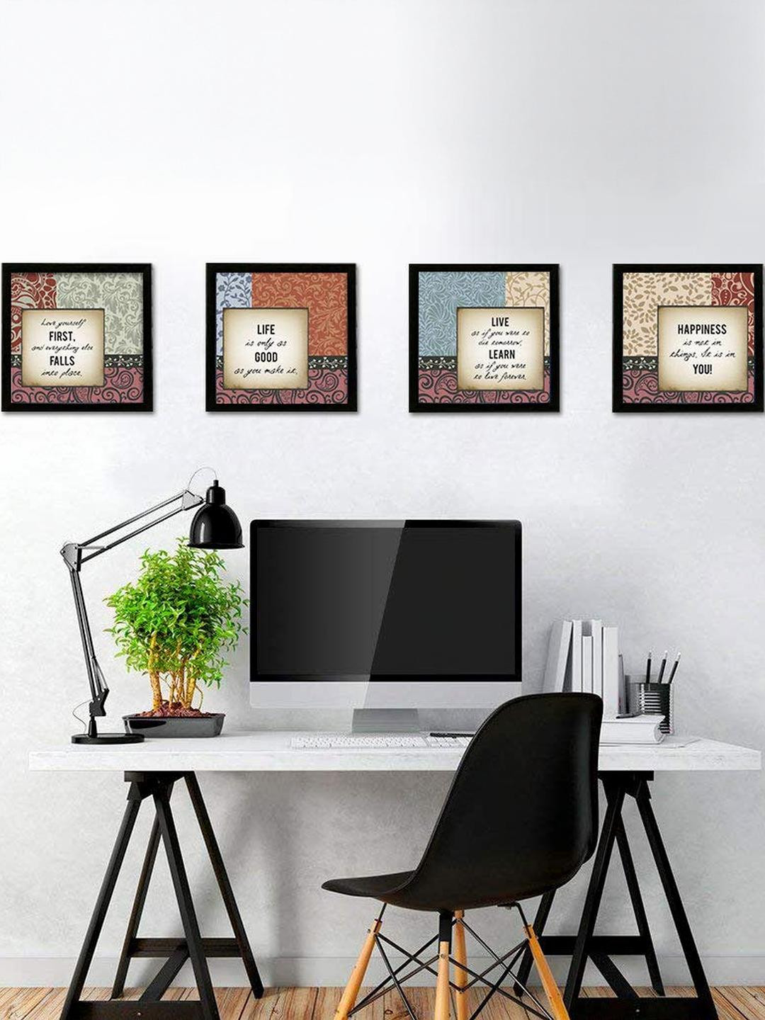 Chaka Chaundh Multicoloured Set of 4 Piece Wood Wall Photographs