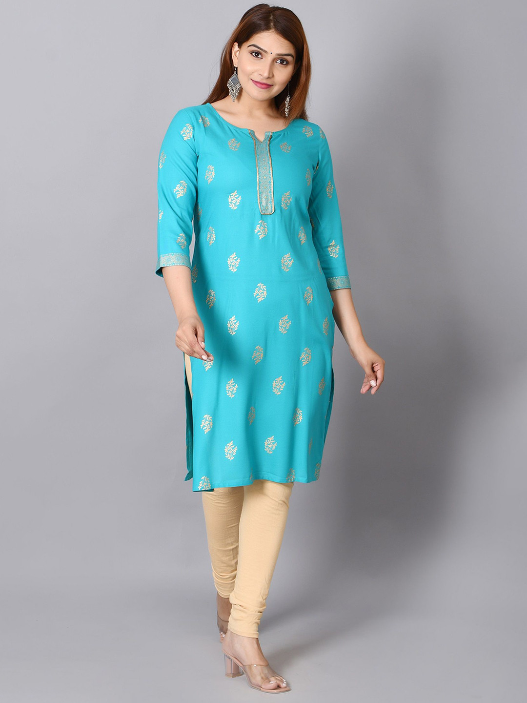 Billion Foil Printed Round Neck Ethnic Straight Kurtas