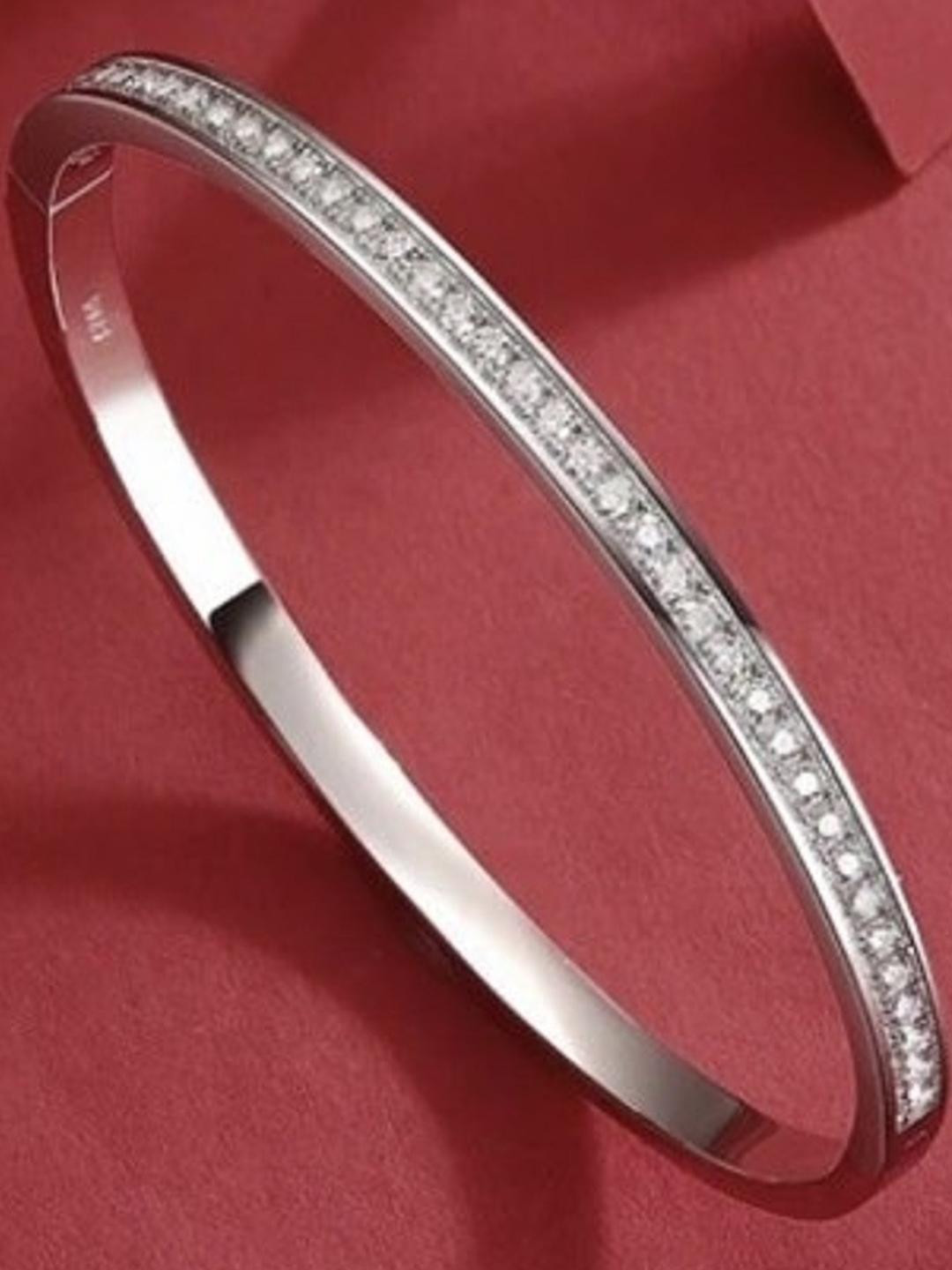 Cubic Zirconia Silver-Plated Kada Bracelet