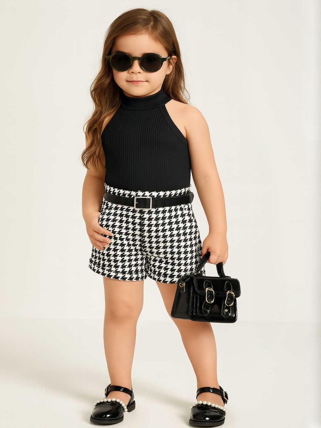 RAMIAAZ Black Self Design Cotton Blend Clothing Set