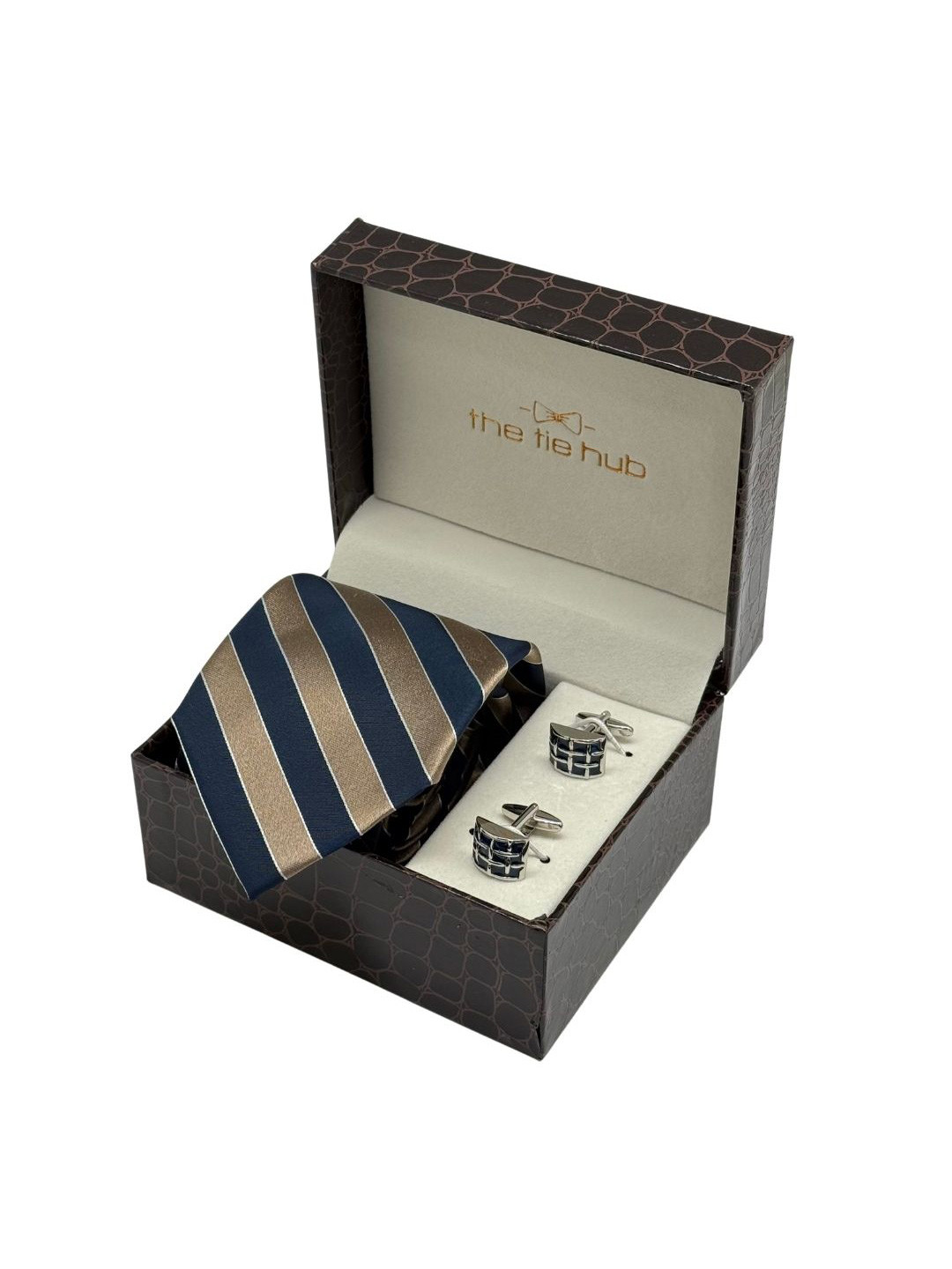 The Tie Hub Men Necktie with Grid Cufflinks Accessory Gift Set