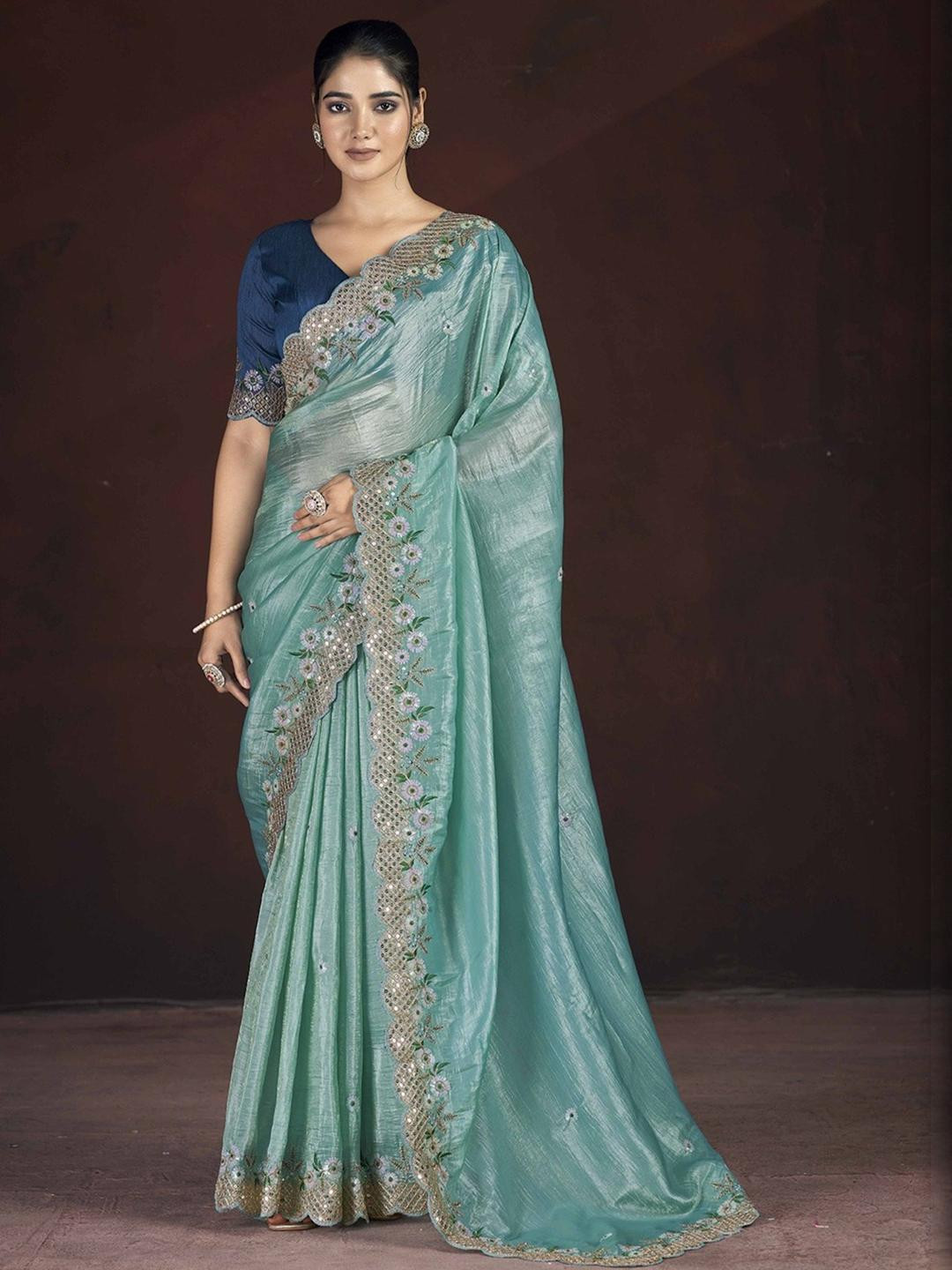 KALINI Floral Sequinned Silk Blend Saree