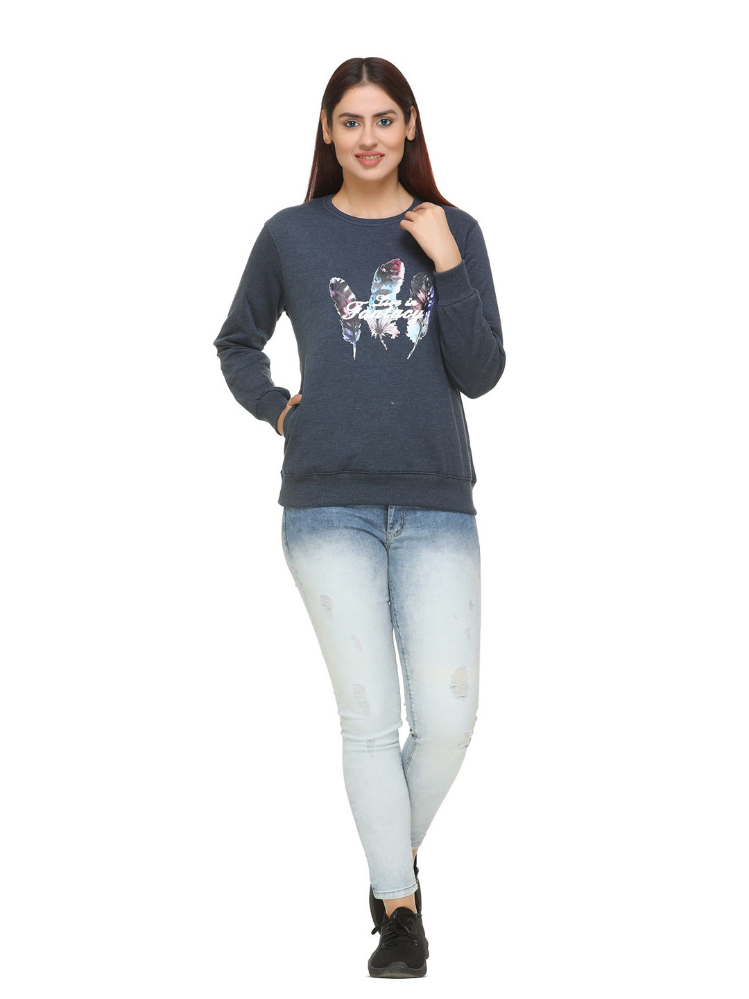 WOOL 4U Pankhi Women Printed Sweatshirt