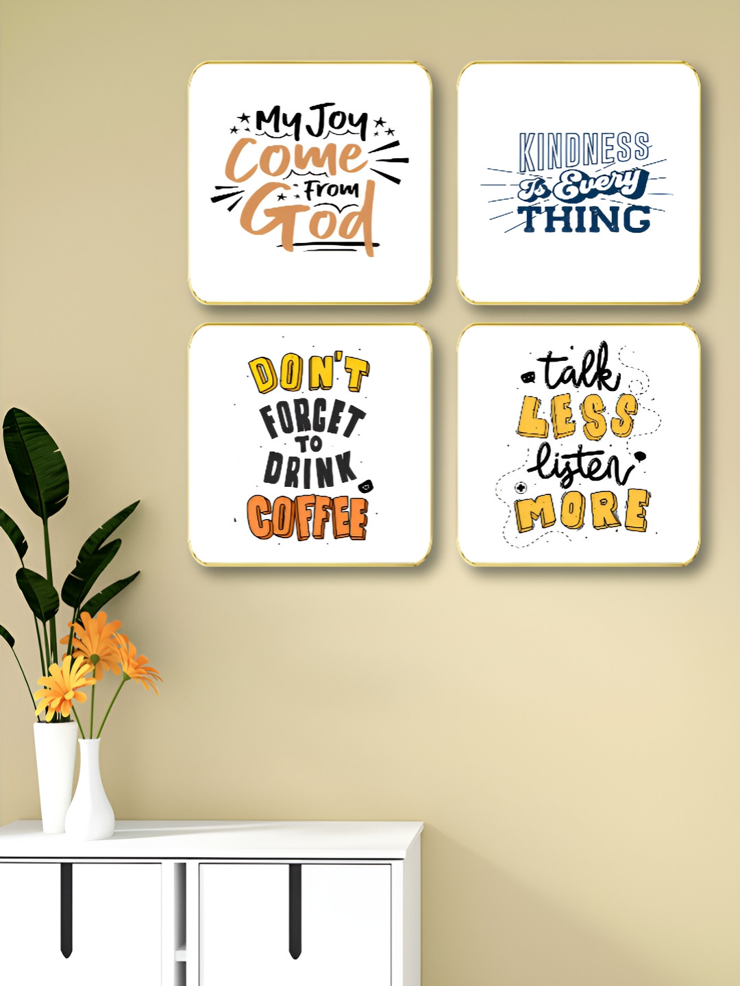 Livin'luxe White & Yellow 4 Pieces Yes You Can Motivational Wall Arts