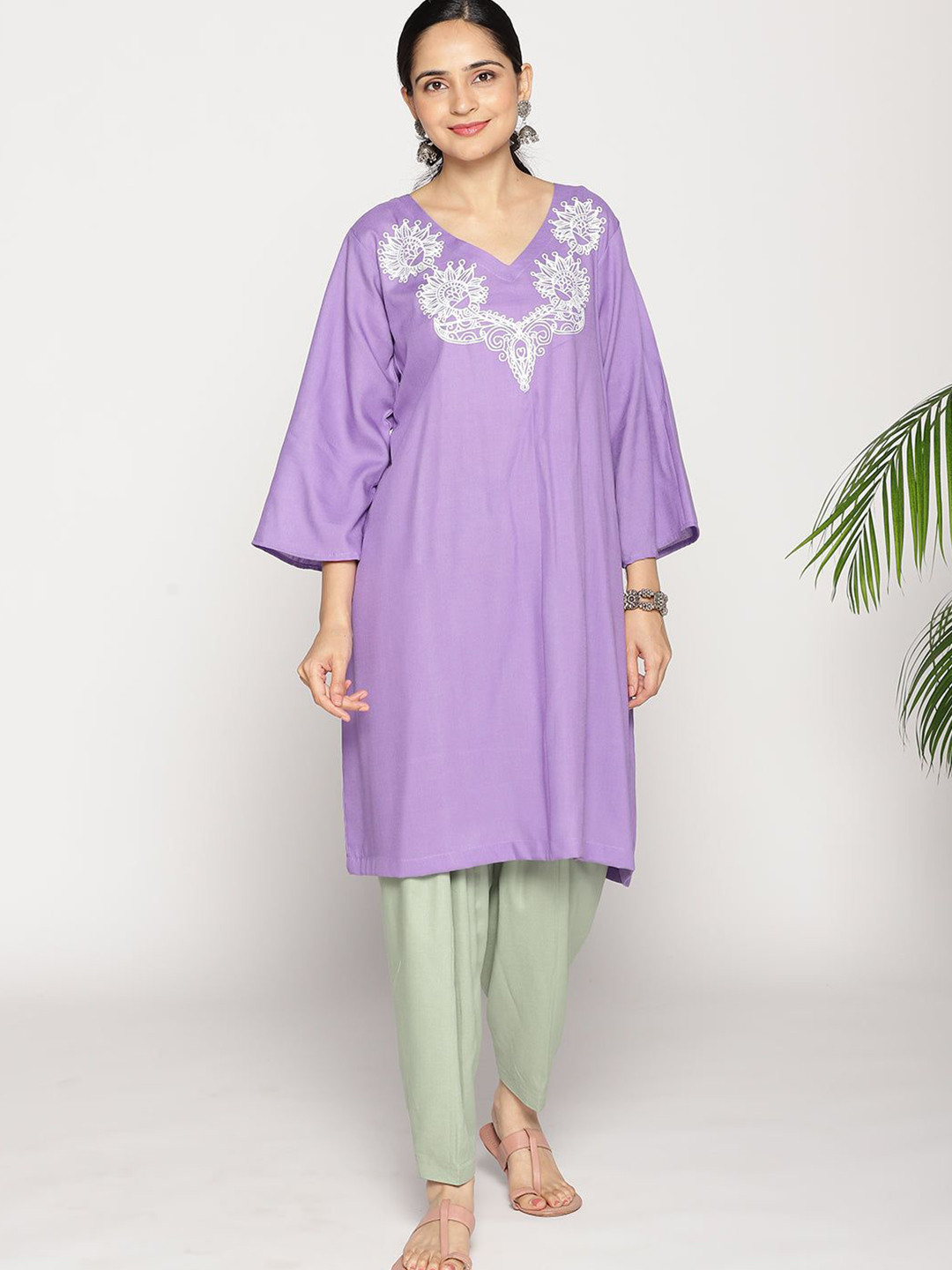 LetsDressUp Aries Floral Printed V-Neck A-Line Kurta