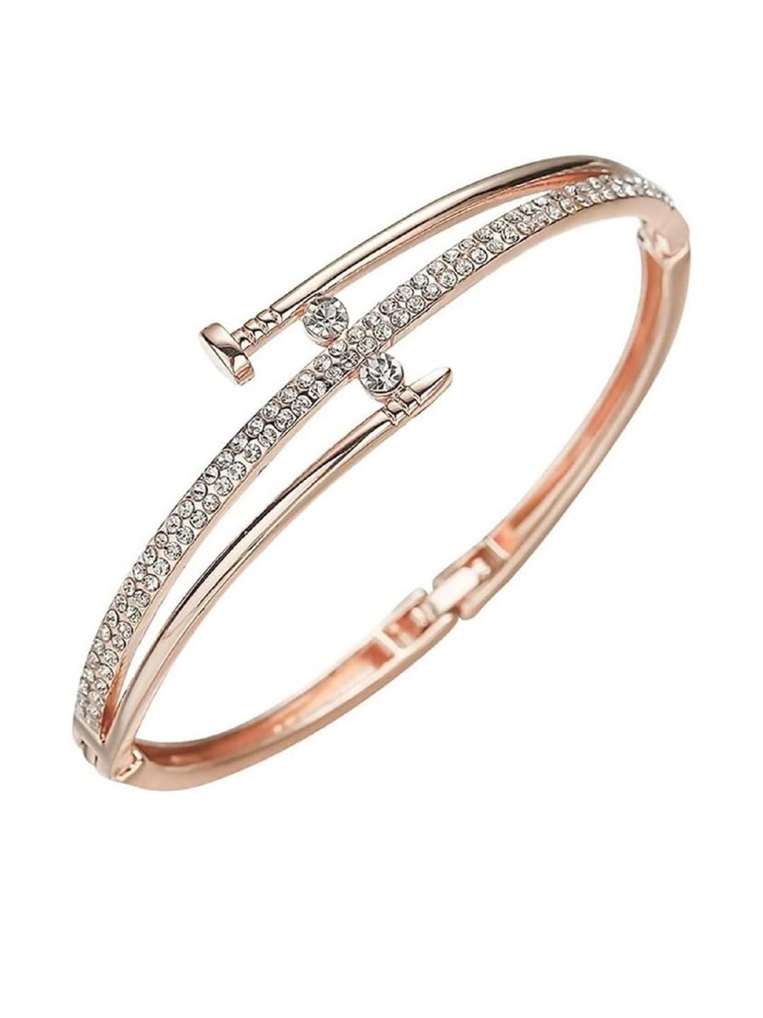 Jewellery RoseGold Plated Stainless Steel Openable Crystal Bracelet For Women and Girls